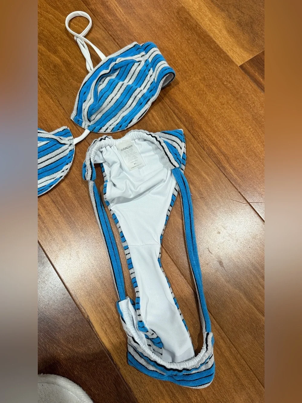 BRIGHT SWIMWEAR HORIZON BLUE TERRY Striped CHEEKY THONG BIKINI towel triangl